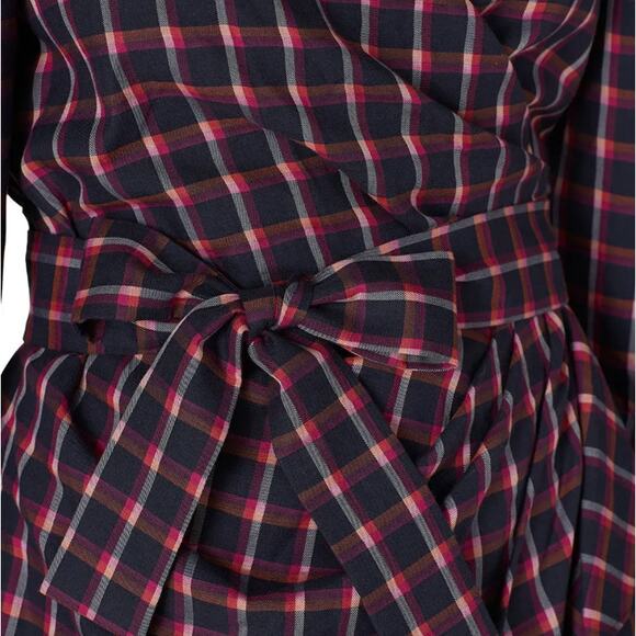 Tanya Taylor Plaid Mini Wrap Dress Blue Purple Size 4 Designer Romantic $475 - Picture 5 of 10